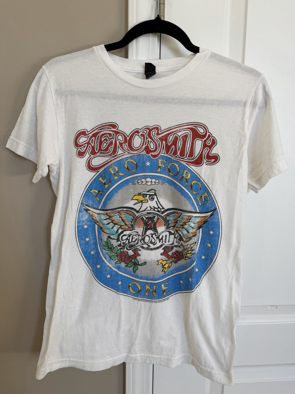 Aerosmith Aero Force One T-Shirt White Concert Band Tee Size S